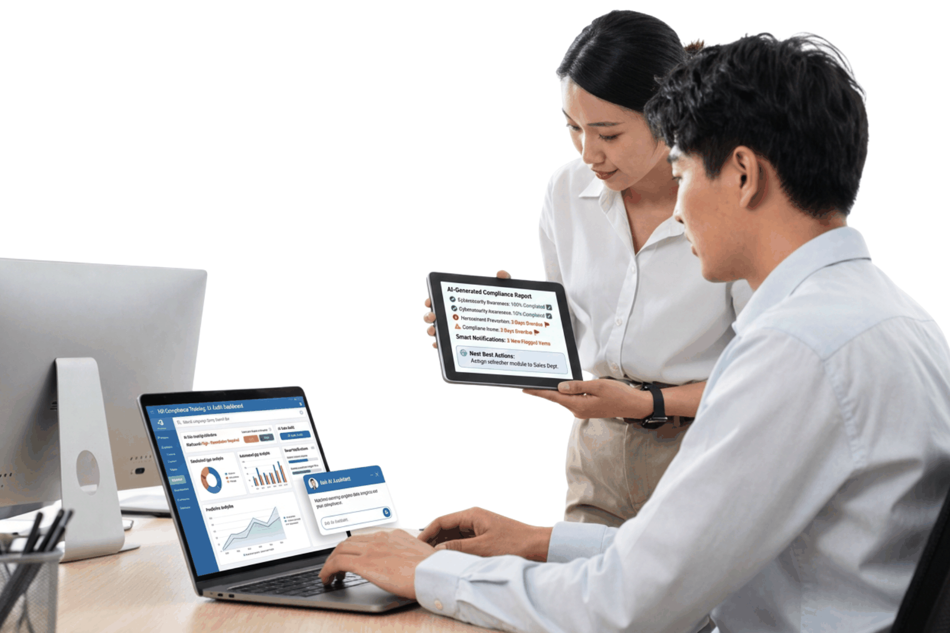 HR team reviewing an AI-generated compliance report on the LearniFlex dashboard